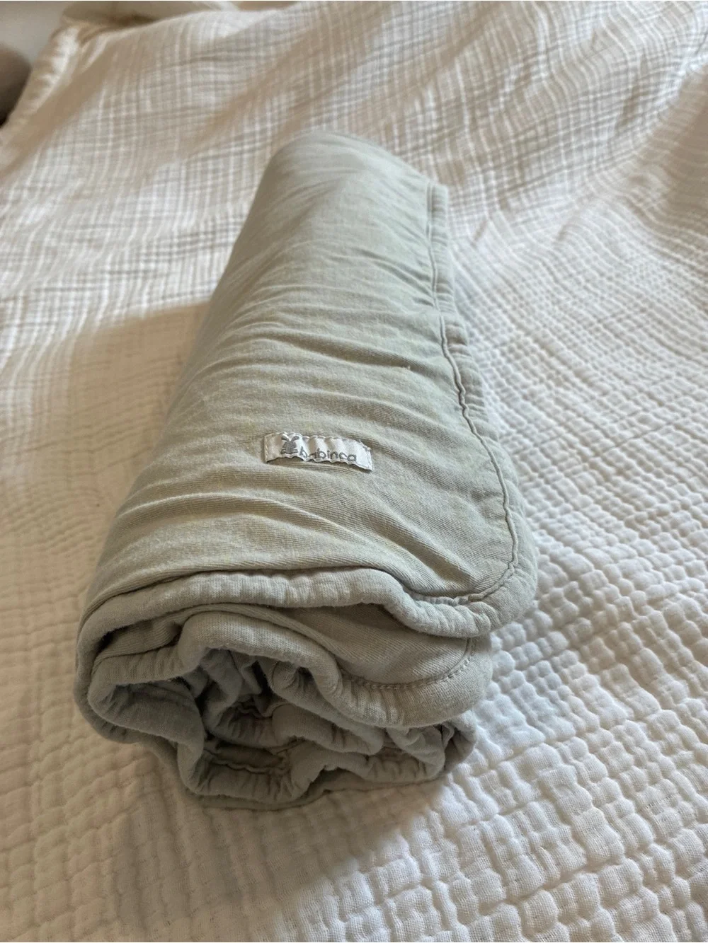 Babinca Organic Cotton Baby Blanket / Swaddle – Soft Sage Green/light grey